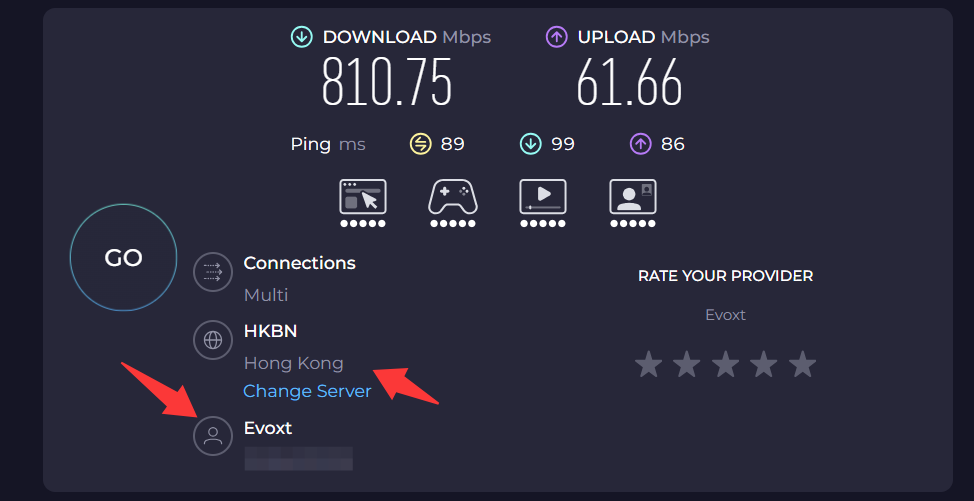 Evoxt VPS Speedtest 下载 810.75Mbps 实测截图